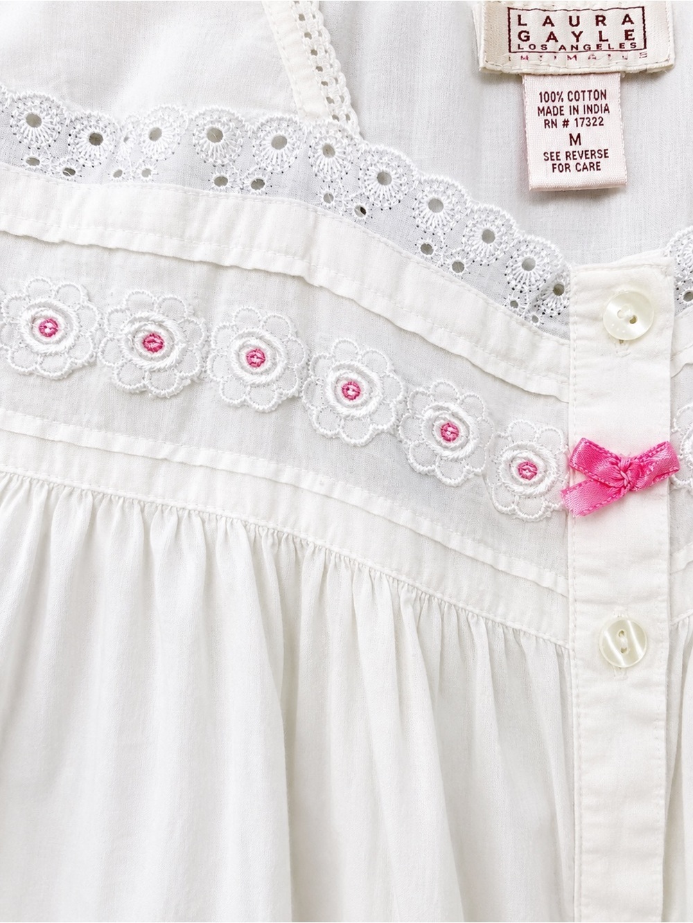 Vintage 100% Cotton Nightgown with Pink Trim - Picture 3 of 3